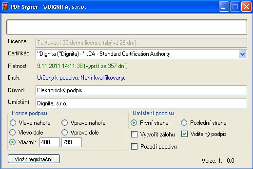 Program PDF Signer pro elektronický podpis